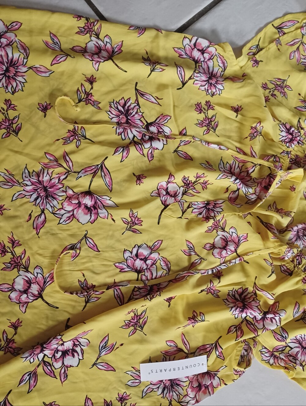 1X Counterparts Yellow Blouse with Pink Floral Pattern